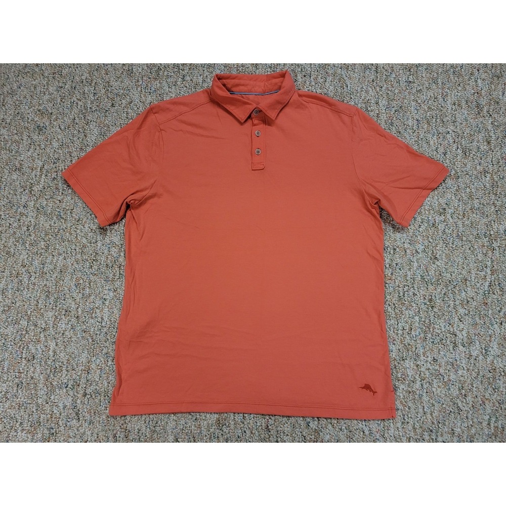 Tommy Bahama Polo Shirt Mens Large Coral Orange Marlin Logo Golf Resort Casual